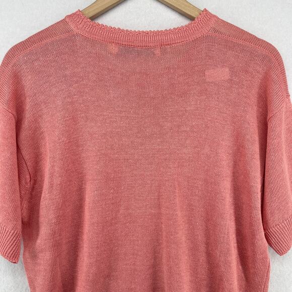 BASIC ELEMENTS Sweater Womens L Irish Linen Short Sleeve Top Pink HK VTG - Picture 4 of 11